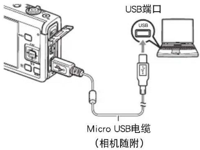 CASIO Exilim EXZR50 - 1.关闭相机电源，然后用相机附带的MicroUSB电缆连接相机和Macintosh电脑。 - 1
