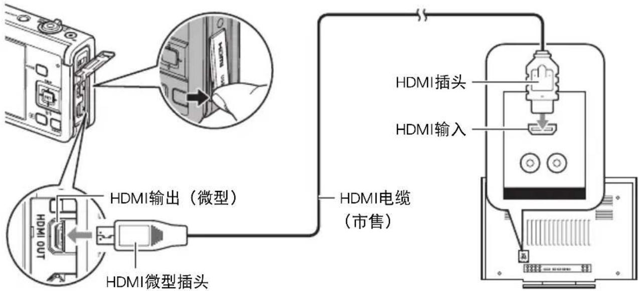 CASIO Exilim EXZR50 - 1.用市售的HDMI电缆将相机连接到电视机。 - 2