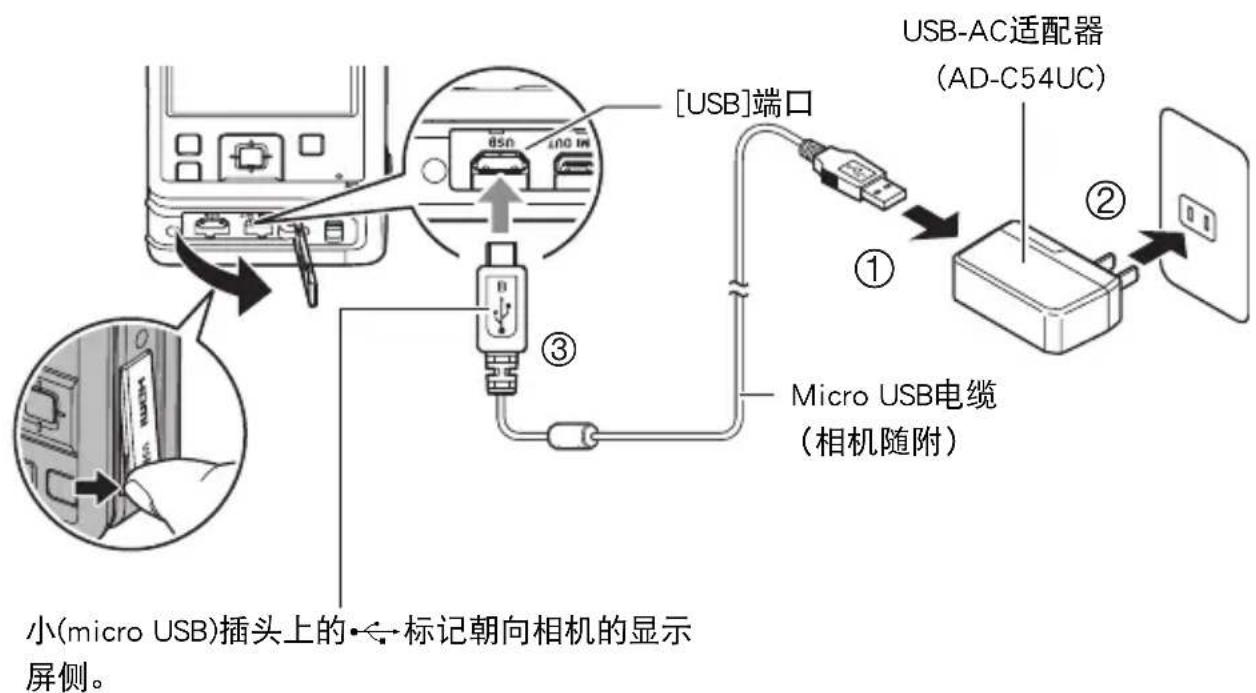 CASIO Exilim EXZR50 - 使用USB-AC适配器充电 - 1