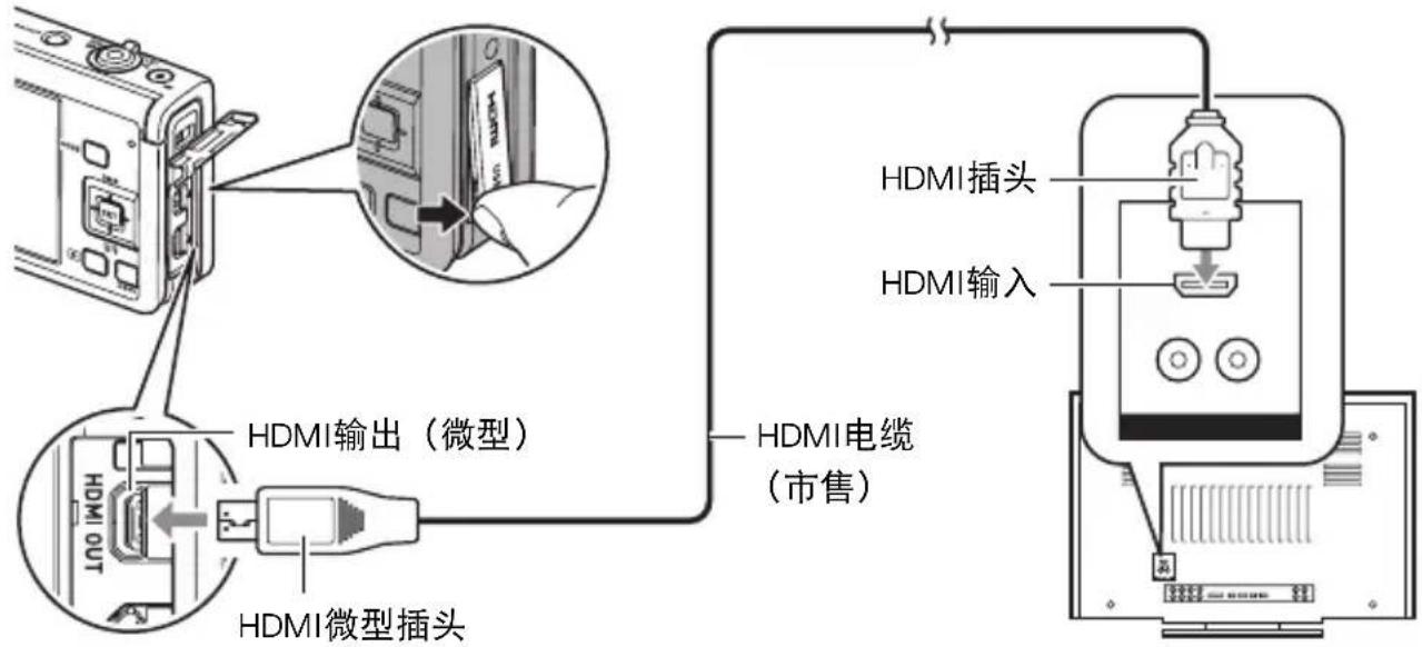 CASIO Exilim EXZR50 - 关闭相机电源,用市售的HDMI电缆将相机连接到电视机。 - 1