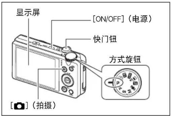 CASIO Exilim EXZR500 - 将方式旋钮转至[P]（程序自动）或[◎P]（极智模式 PRO），选择自动拍摄方式。 - 2