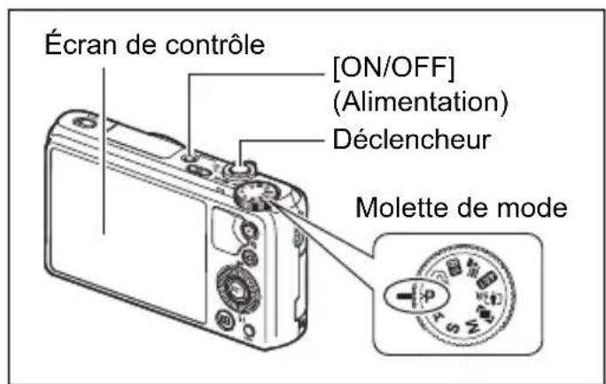 CASIO Exilim EXZR750 - Reglez la molette de mode sur [P] (Prog auto) ou [O] (Supérieur Auto PRO) pour selectionner le mode d'enregistrement automatique. - 2