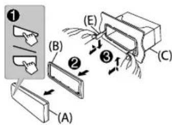 Verdrahtungsanschluss Vorderer Ausgang/3-Wege-Übergang: Mittelbereich-Ausgang Hinterer/Subwoofer-Ausgang/3-Wege-Übergang: Tieftöner-Ausgang Mikrofoneingangsbuchse (Seite 12) Sicherung (10 A) Antennenanschluss Bei Anschluss an einen externen Verstärker schließen Sie dessen Massedraht an der Autokarosserie an, um Beschädigung des Geräts zu vermeiden. Anschluss des ISO-Anschlusses an manche VW/Audi oder Opel (Vauxhall) Automobile Sie müssen möglicherweise die Verkabelung des mitgelieferten Kabelbaums modifizieren, wie unten gezeigt. A7 (Rot) Fahrzeug A4 (Gelb) Zündkabel (Rot) Gerät Batteriekabel (Gelb) Standardverkabelung Gelb (Batteriekabel) Rot (Zündkabel) Rot (A7) Gelb (A4) ISO-Anschlüsse Helblau/Gelb (Lekungs-Fernbedienungskabel) REMOTE CONT STEERING WHEEL REMOTE INPUT Zum Lenkrad-Fernbedienungsadapter Stift Farbe und Funktion A4 Gelb : Batterie A5 Blau/Weiß : Stromsteuerung (12 V --- 350 mA) A6 Orangefarben/Weiß : Auto-Lichtreglerschalter A7 Rot : Zündung (ACC) A8 Schwarz : Erdungsanschluss (Masse) B1 Lila ⊕ : Hinterer Lautsprecher (rechts) B2 Lila/Schwarz ⊖ Für 3-Wege-Übergang: Hochtöner (rechts) B3 Grau ⊕ : Vorderer Lautsprecher (rechts) B4 Grau/Schwarz ⊖ Für 3-Wege-Übergang: Mitteltöner (rechts) B5 Weiß ⊕ : Vorderer Lautsprecher (links) B6 Weiß/Schwarz ⊖ Für 3-Wege-Übergang: Mitteltöner (links) B7 Grün ⊕ : Hinterer Lautsprecher (links)* B8 Grün/Schwarz ⊖ Für 3-Wege-Übergang: Hochtöner (links) * Sie können auch einen Subwoofer-Lautsprecher direkt ohne einen externen Subwoofer-Verstärker anschließen. Zur Einstellung siehe Seite 22.