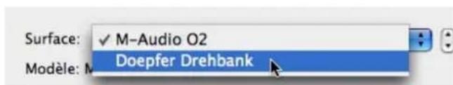 PROPELLERHEAD Reason 5.0 - Déroulez le menu pop-up Surface en haut de la boite de dialogue et selectionnez la surface de contrôle que vous souhaitez verwrouiller à un module. - 1
