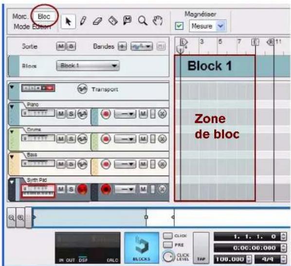 PROPELLERHEAD Reason 5.0 - Cliquez sur le bouton Bloc dans la barre d'outils pour passer en mode Bloc. - 1