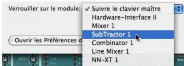 PROPELLERHEAD Reason 5.0 - Ensuite, ouvre le menu pop-up « Verrouiller sur le module » - 1