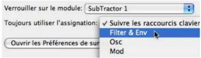 PROPELLERHEAD Reason 5.0 - Sélectionnez le module auquel vous souhaitez verrouiller la surface de contrôle dans la liste. - 1