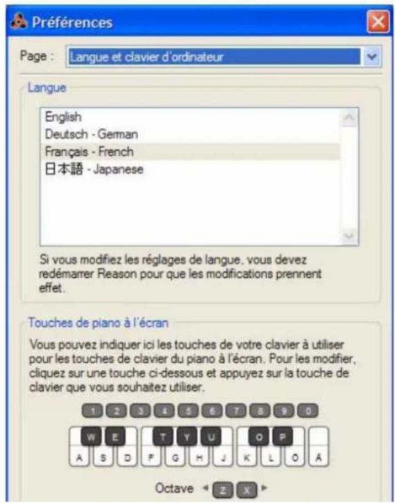 PROPELLERHEAD Reason 5.0 - Preférences - Langue et clavier d'ordinateur - 1