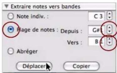 PROPELLERHEAD Reason 5.0 - Définissez les notes à déplacer vers le panneau « Extraire des notes vers des bandes » de la fenêtre Outils. - 1