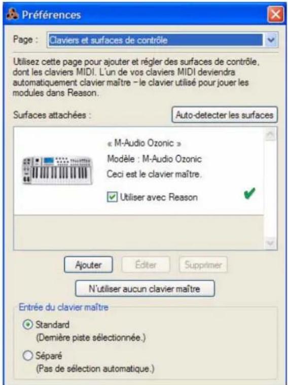 PROPELLERHEAD Reason 5.0 - Préférences - Claviers et surfaces de contrôle - 1