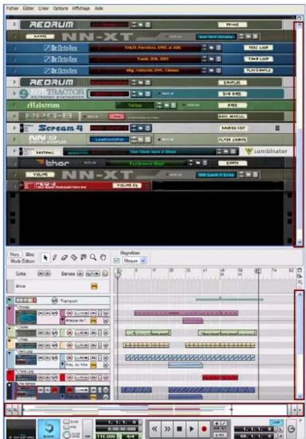 PROPELLERHEAD Reason 5.0 - Défilament à l'aide des barres de défilament et du navigateur de morceaux - 1