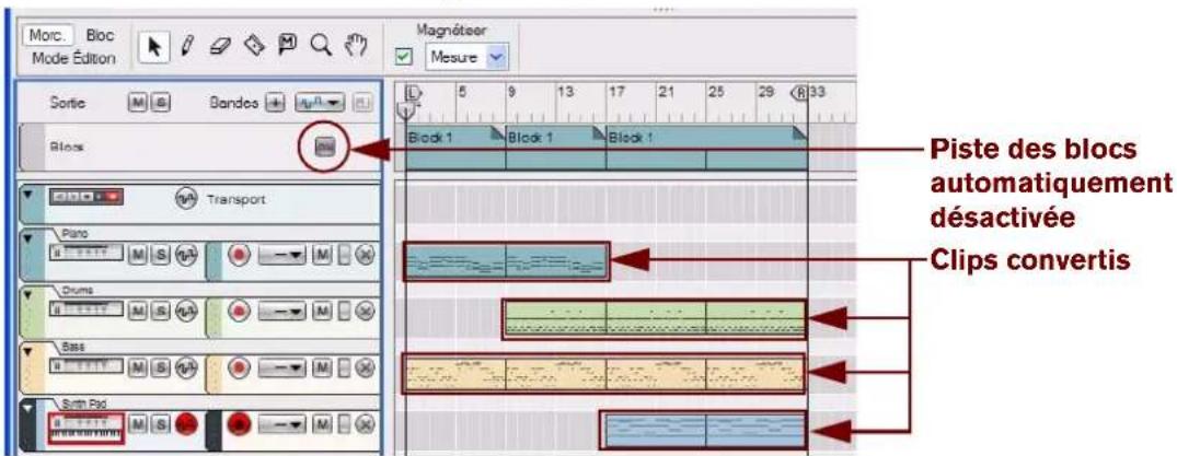 PROPELLERHEAD Reason 5.0 - Conversion de tous les clips d'automation de blocs en clips à l'aide du mode Morceau - 2