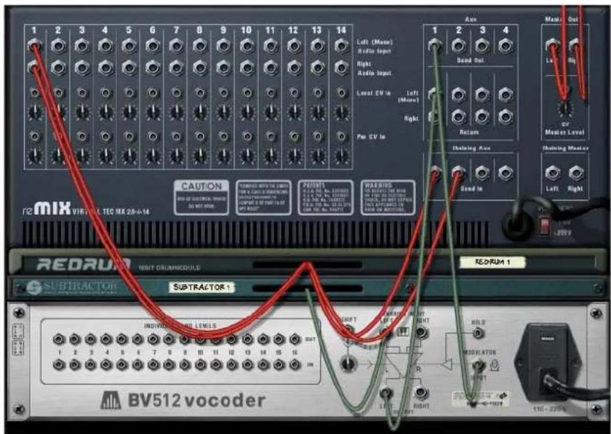 PROPELLERHEAD Reason 5.0 - Retournez le rack et connectez le Départ aux 1 du mixeur à l'entrée Modulator du vocodeur. - 1
