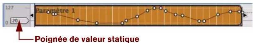 PROPELLERHEAD Reason 5.0 - Ouvrez le clip d'automation de paramètre pour l'édition en double-cliquant dessus ou en le selectionnant, puis en appuyant sur [Entrée]. - 2