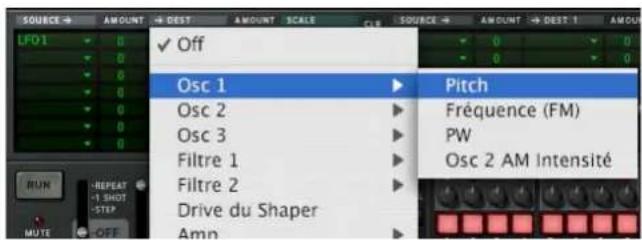 PROPELLERHEAD Reason 5.0 - Sélectionné « Osc 1 » dans le menu puis « Pitch » dans le sous-menu. - 1
