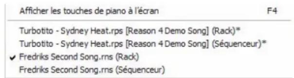 PROPELLERHEAD Reason 5.0 - Listedes documents ouverts - 1