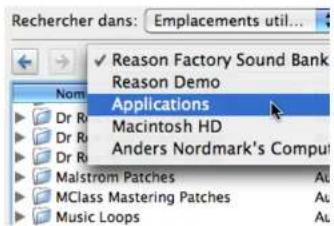 PROPELLERHEAD Reason 4.0 - Menu pop-up d'emplacements - 1