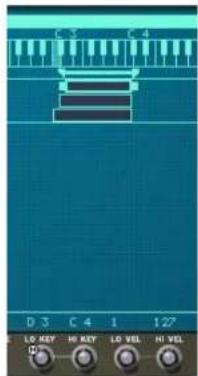 PROPELLERHEAD Reason 4.0 - Si vous avez trois zones sélectionnées qui ont chacune des valeurs différentes pour la note supérieure et que vous tournez le bouton hi key, cela leur donnera automatiquement la même valeur hi key que celle de la zone qui est la cible d'édition. - 2