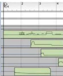 PROPELLERHEAD Reason 4.0 - Pour replier toutes les bandes d'automation, cliquez sur la flèche de la poignée en haut de la bande d'automation. - 2