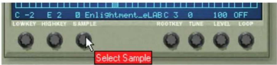 PROPELLERHEAD Reason 7.0 - Utilisez le potentiomètre Sample pour entrer le sample que souhaitez voir joué par la zone de jeu. - 1