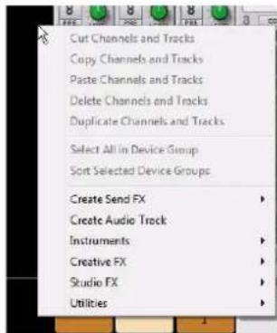PROPELLERHEAD Reason 7.0 - Menu contextuel de « l'arrière-plan » du mixeur principal - 1