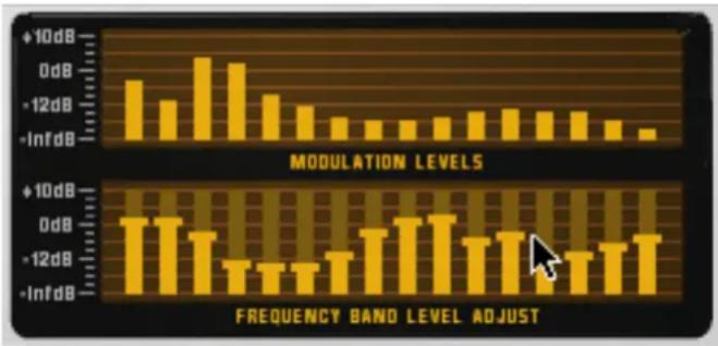 PROPELLERHEAD Reason 7.0 - Vous pouvez également ajuster le son du vocodeur en cliquant et déplaçant les barres dans l'affichage inférieur. - 1