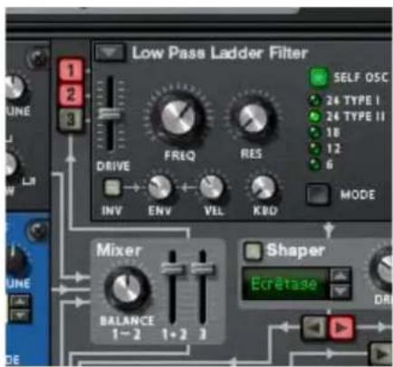 PROPELLERHEAD Reason 7.0 - Cliquez sur la flèche de pop-up dans le coin supérieur gauche de l'emplacement de l'oscillateur 2 et sélectionnez-y un second oscillateur à partir du menu pop-up. - 3