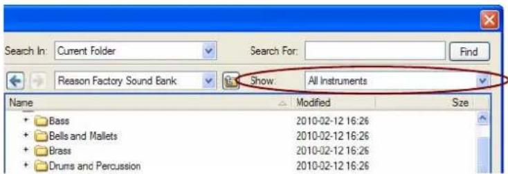 PROPELLERHEAD Reason 7.0 - Affichage de la liste déroulante - 1