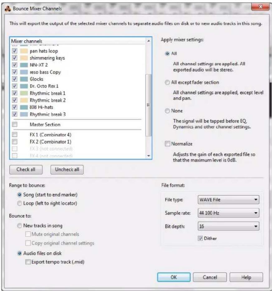 PROPELLERHEAD Reason 7.0 - Sélectionnez « Bouncer les voies de mixage... » dans le menu Fichier. - 1