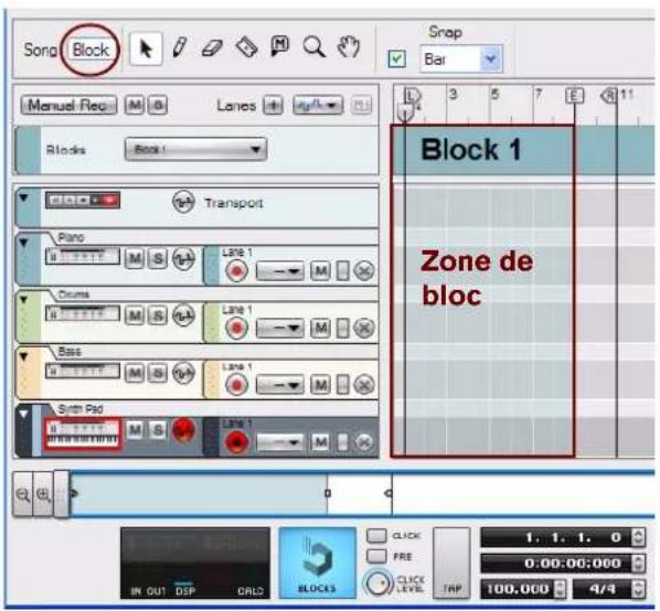PROPELLERHEAD Reason 7.0 - →Cliquez sur le bouton Bloc dans la barre d'outils pour passer en mode Bloc. - 1