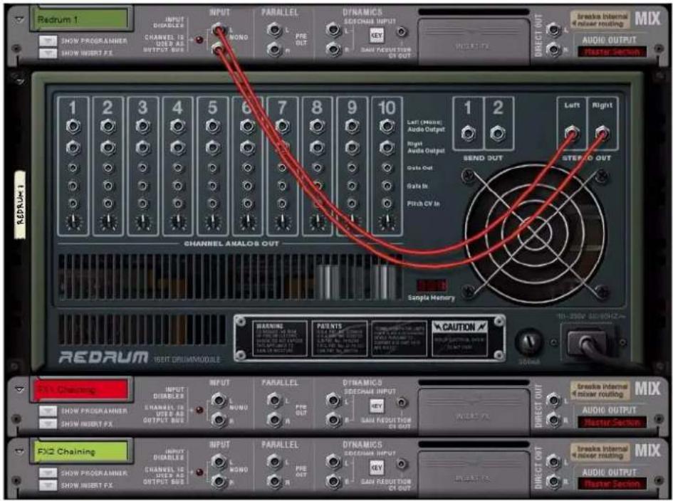PROPELLERHEAD Reason 7.0 - Réduisez les faders de la voie de mixage « FX 1 Chaining » et « FX 2 Chaining » à zéro. - 1