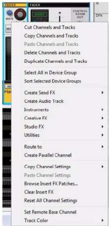 PROPELLERHEAD Reason 7.0 - Menu contextuel de la bande de voie de mixage principale - 1