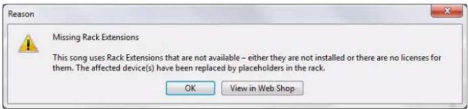 PROPELLERHEAD Reason 7.0 - À propos des modules Rack Extension manquants - 1