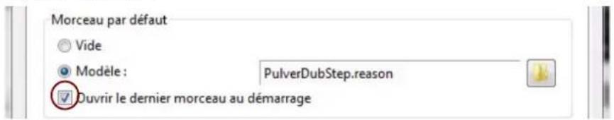 PROPELLERHEAD Reason 7.0 - Ouvrir le dernier morceau au démarrage du programme - 1
