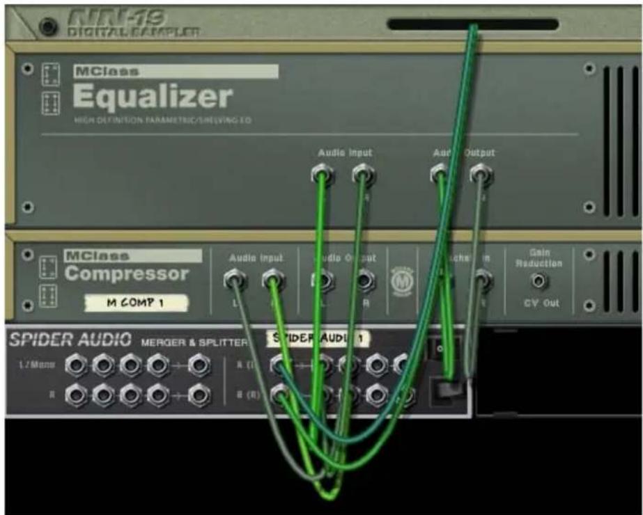PROPELLERHEAD Reason 7.0 - Routez une autre paire des sorties de division du signal du module Spider vers MClass Compressor. - 1