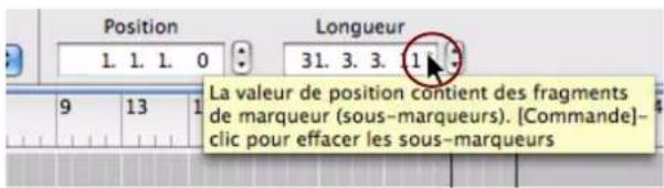 PROPELLERHEAD Reason Essentials 2.0 - À propos des sous-marqueurs dans les affichages Position et Longueur - 1
