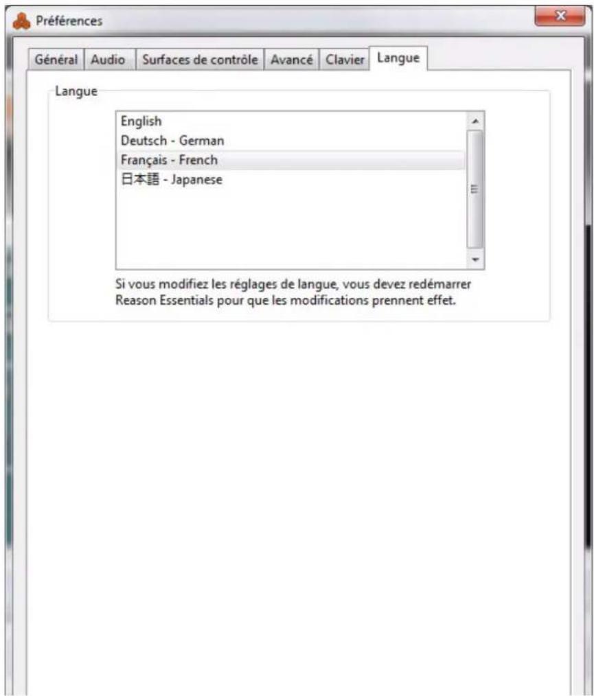 PROPELLERHEAD Reason Essentials 2.0 - Préférences - Langue (Windows) - 1