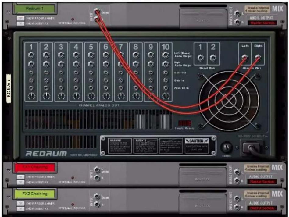 PROPELLERHEAD Reason Essentials 2.0 - Réduisez les faders de la voie de mixage « FX 1 Chaining » et « FX 2 Chaining » à zéro. - 1