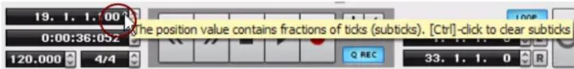 PROPELLERHEAD Reason Essentials 2.0 - À propos des sous-marqueurs dans l'affichage Position du morceau - 1