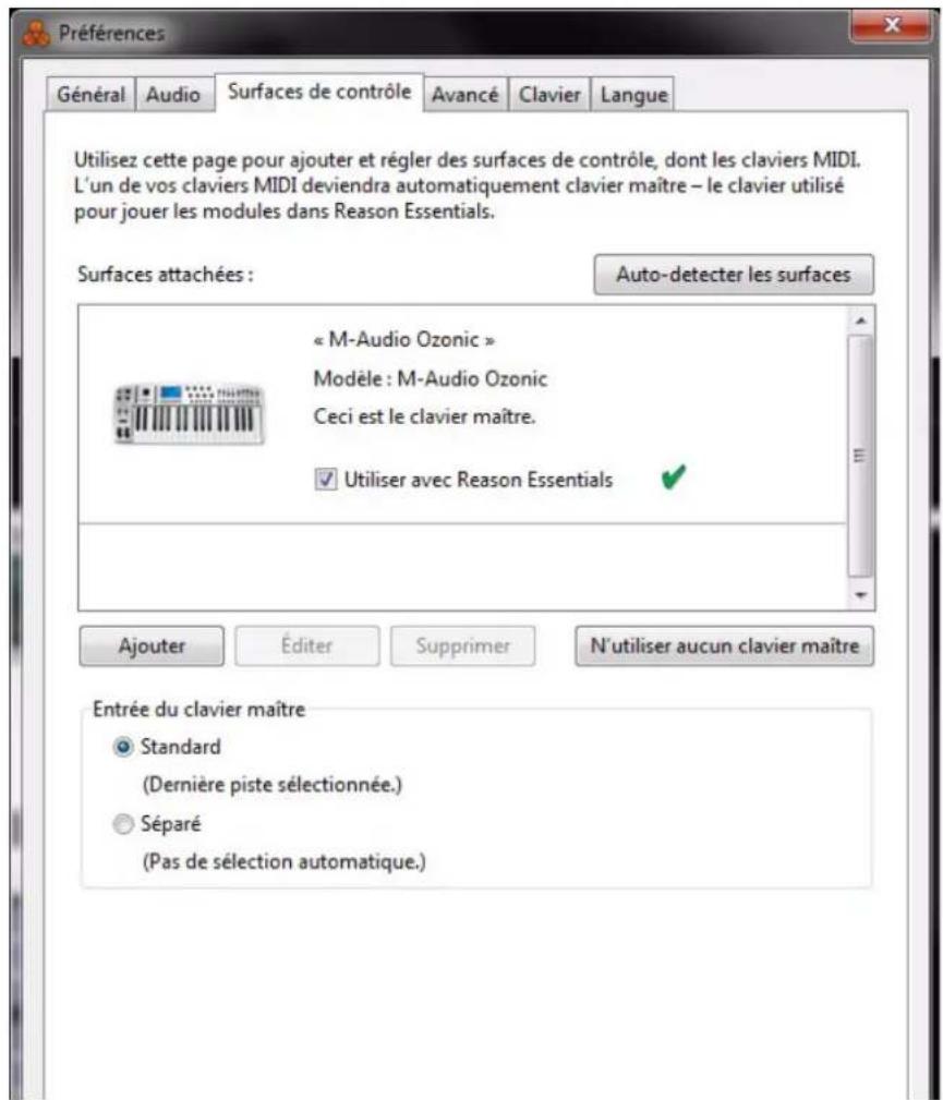 PROPELLERHEAD Reason Essentials 2.0 - Préférences - Surfaces de contrôle - 1