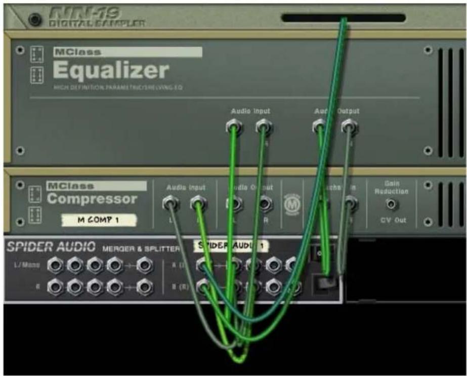 PROPELLERHEAD Reason Essentials 2.0 - Routez une autre paire des sorties de division du signal du module Spider vers MClass Compressor. - 1