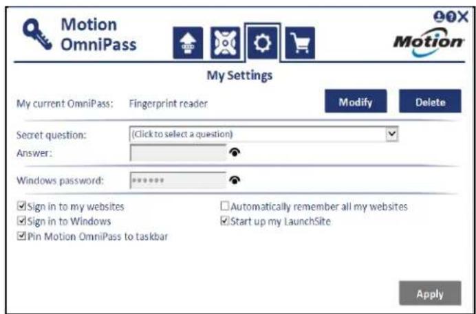 Motion Computing R12 - Pour modifier votre OmniPass : - 1