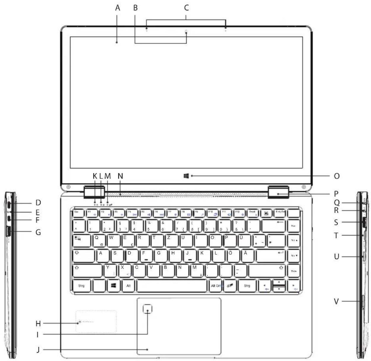 TrekStor Primebook C13 - Éléments de commande et connexions - 1