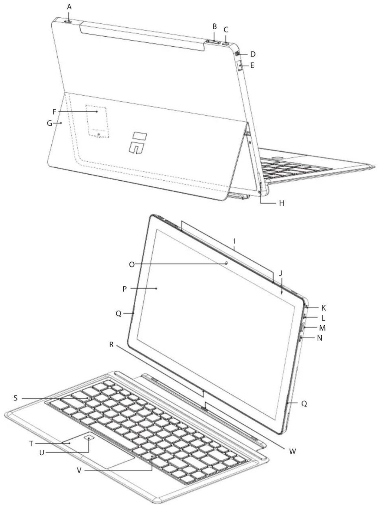 TrekStor PrimeTab T13B - Éléments de commande et connexions - 1