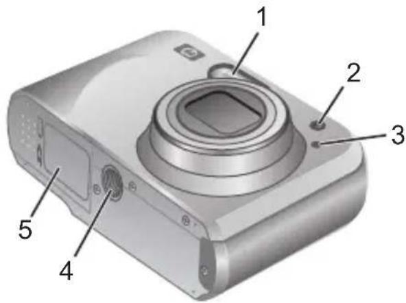 HP PhotoSmart MZ60 - Partes frontal, lateral e inferior de la CAMERA - 1
