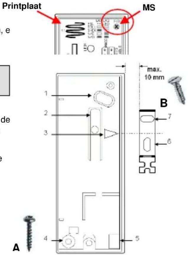 Printplaat MS , e 1 2 3 4 5 max. 10 mm B 7 6 A
