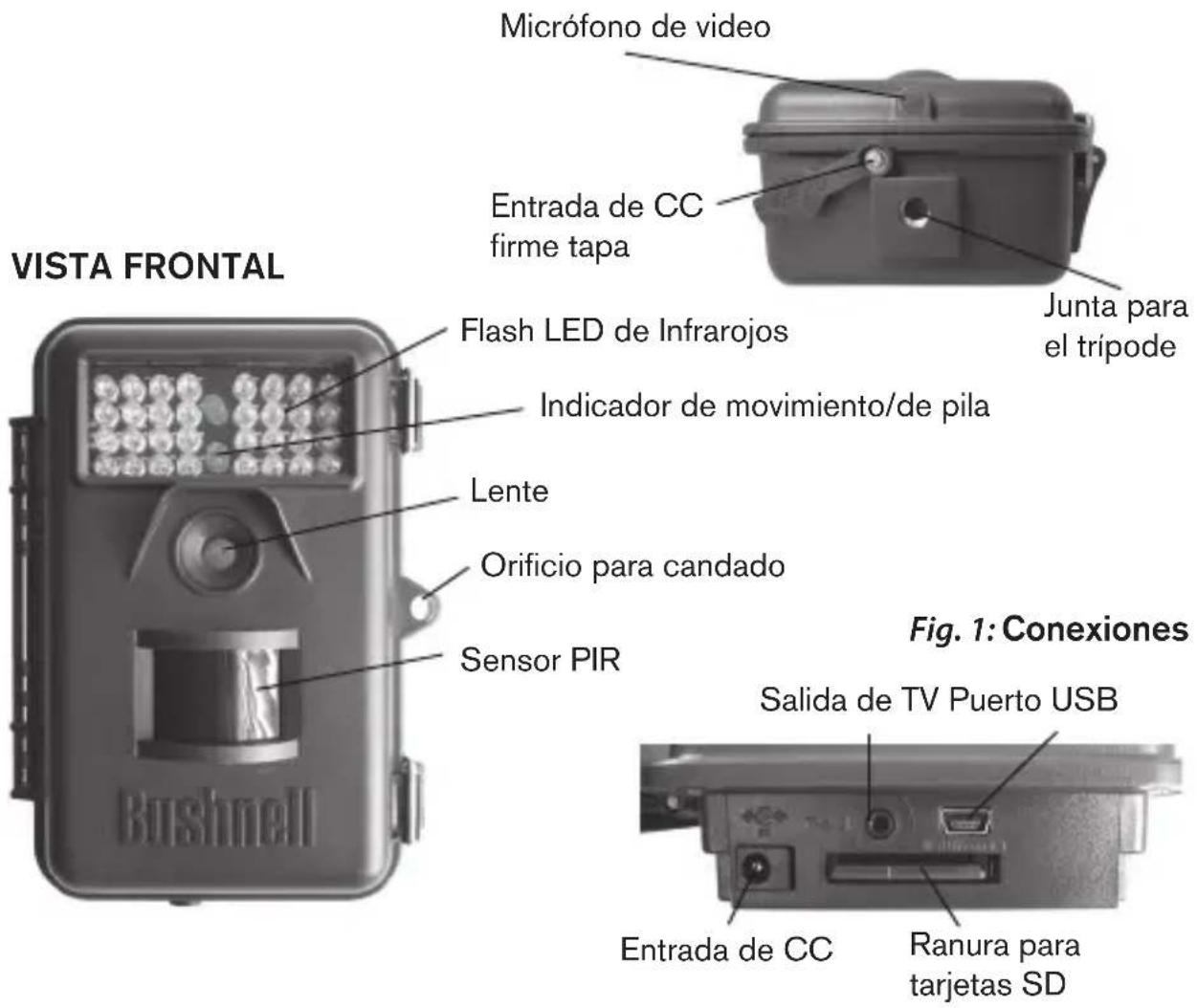 BUSHNELL Trophy Cam 119636 - INSTALLACION DE LAS PILAS Y LA TARJETA SD - 1