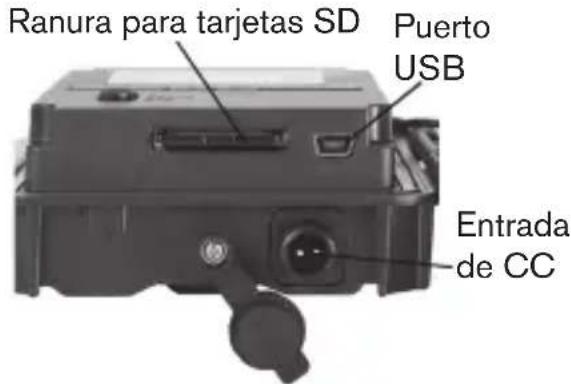 Ranura para tarjetas SD Puerto USB Entrada de CC