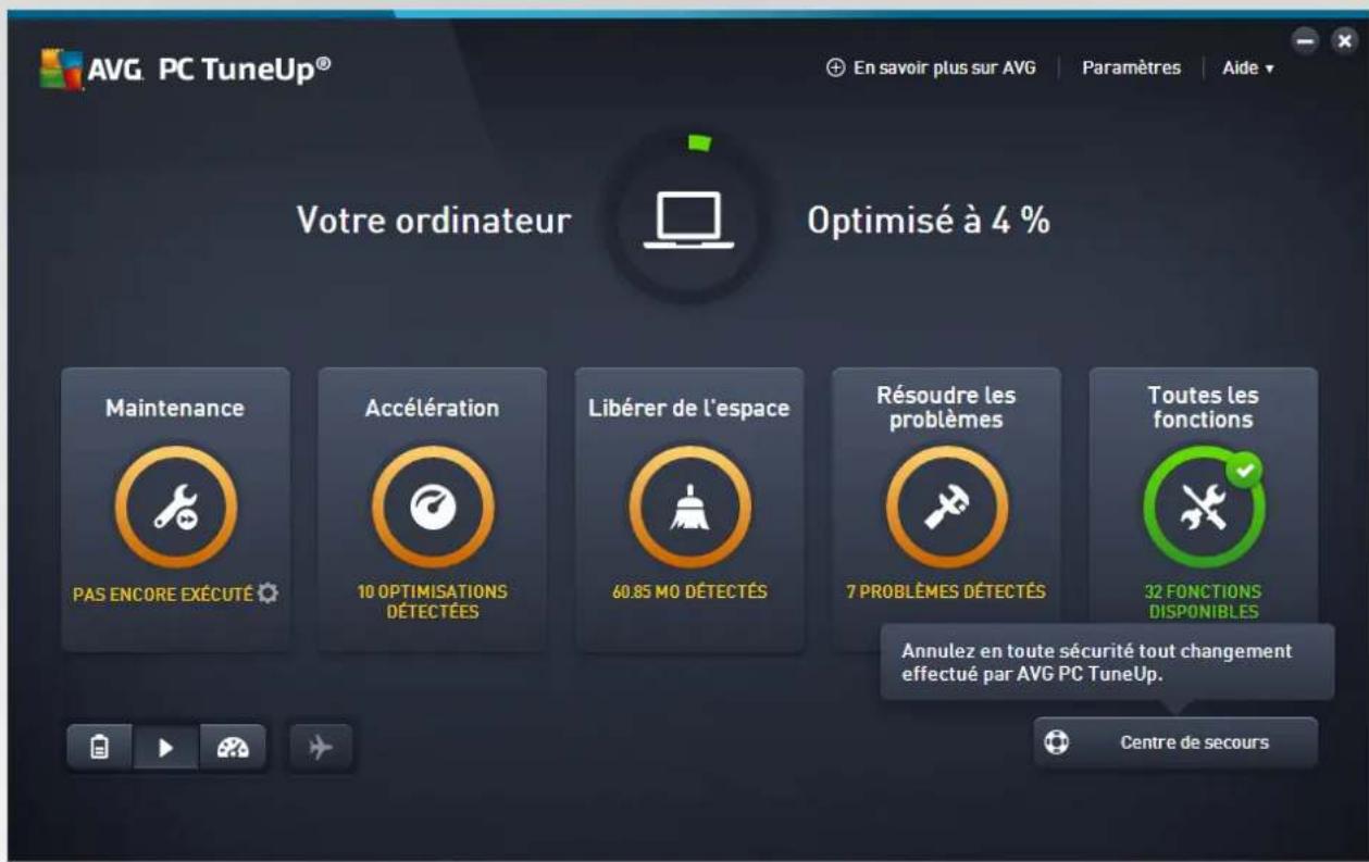 AVG PC TuneUp 2017 - Le panneau de contrôle - 1