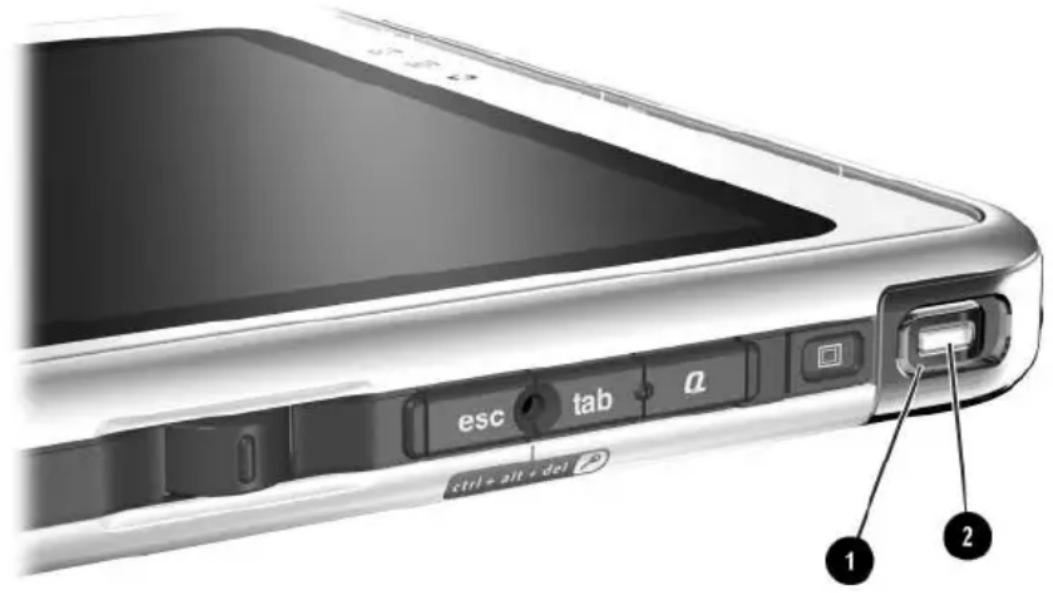 HP Compaq TC1100 - Côté droit : interrupteur d'alimentation et voyant Marche/Veille - 1